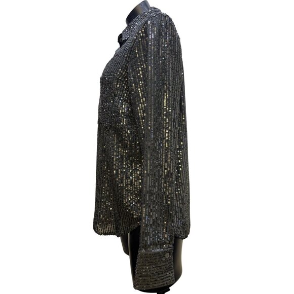 NWT Anthropologie Gray Sequin Blouse M - Picture 4 of 6